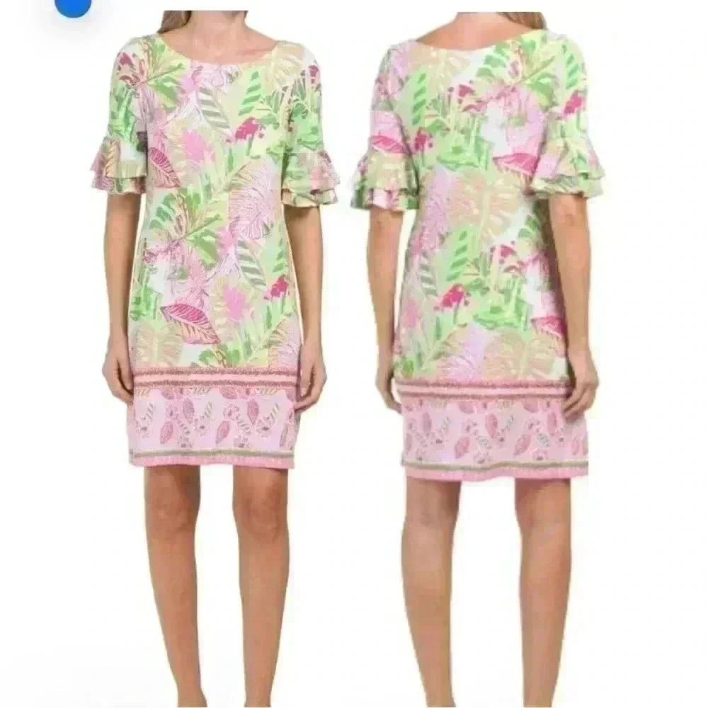 Pappagallo Erika Flutter Sleeve‎ Tropical Hawaii beach Dress M